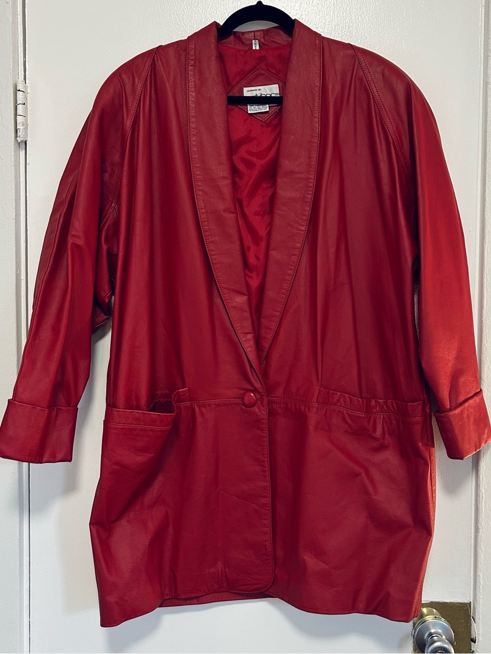 Vintage Tibor Red Leather Single-Button Blazer Jacket